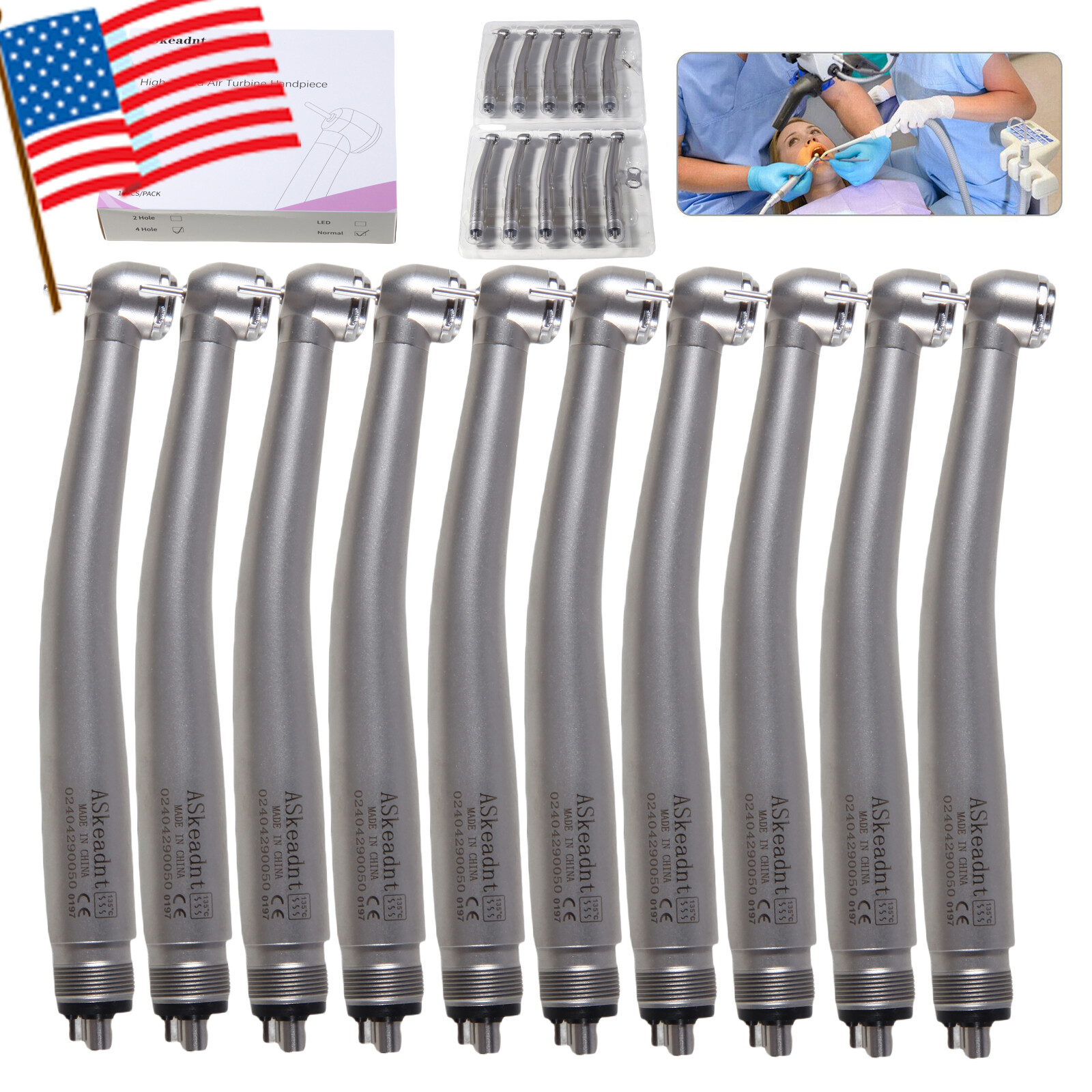 10 PCS Dental High Speed Handpiece Push Button Turbine 4 Hole NSK Pana Max Style