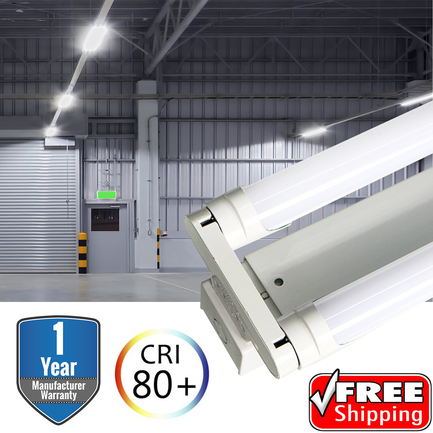 4ft T8 G13 LED Warehouse Store Commercial Light Fixture 2 Bulb Lamp Clear 6500k