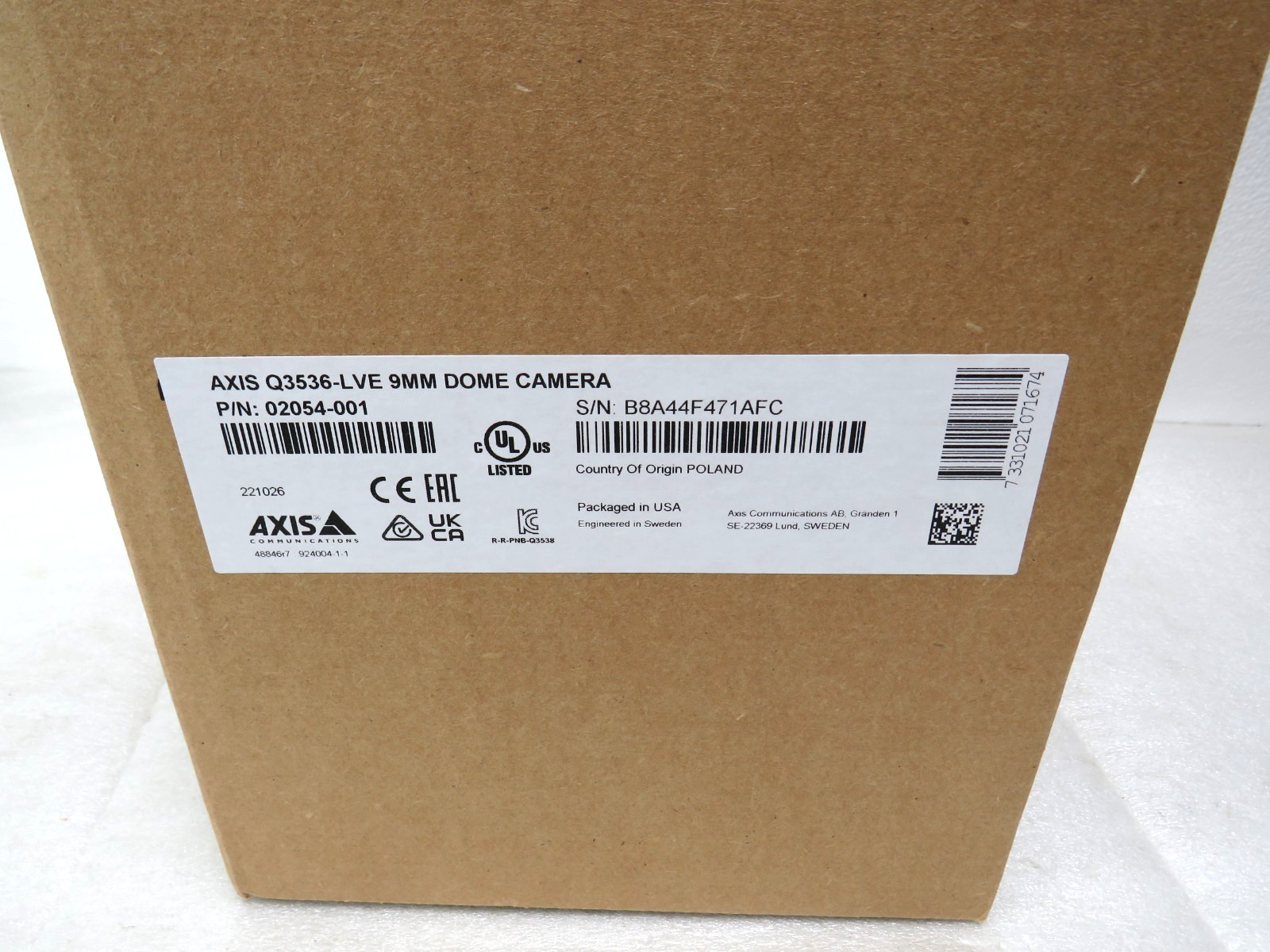 Axis Q3536-LVE 4MP Outdoor Network IR Dome Camera 9mm Lens (SEALED) [CTD]