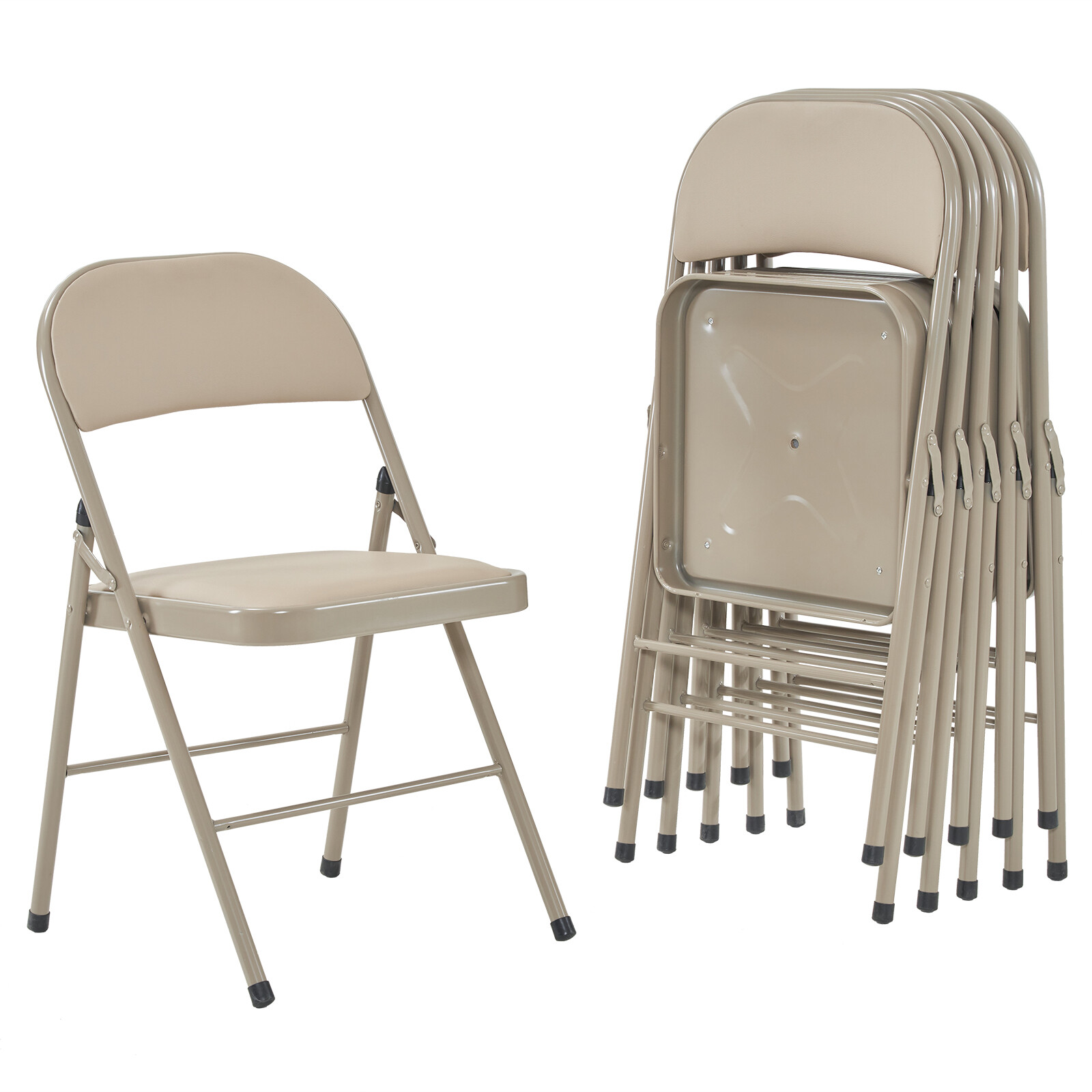 6 PCS Folding Chairs with High-Quality Padded Fabric Seat Heavy Duty Metal Frame