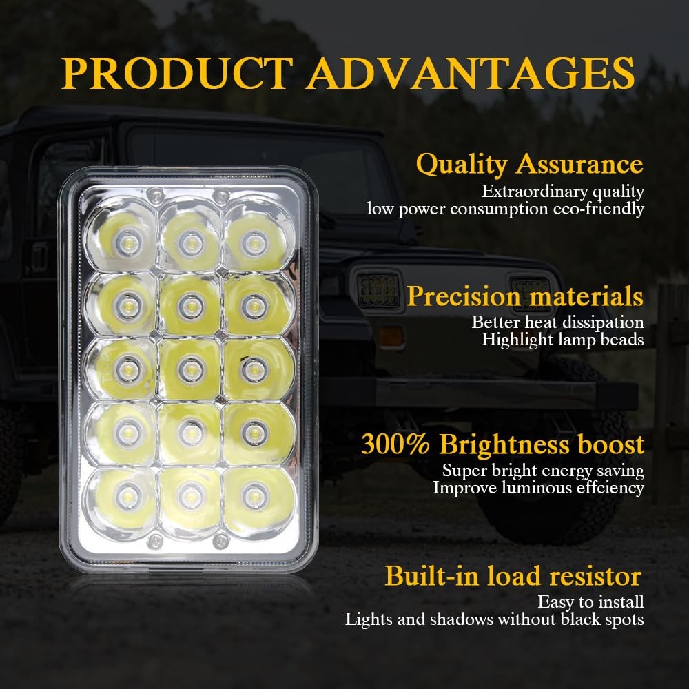 4x6 Inch LED Headlights Rectangular for Chevy S10 Blazer Headlights