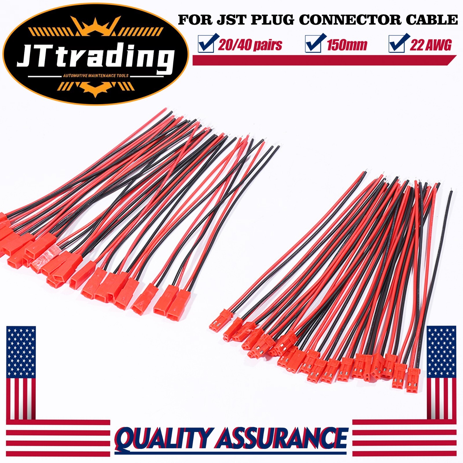 20/40 pairs for JST Plug Male &Female Connector 150mm Wire Cable RC Lipo Battery