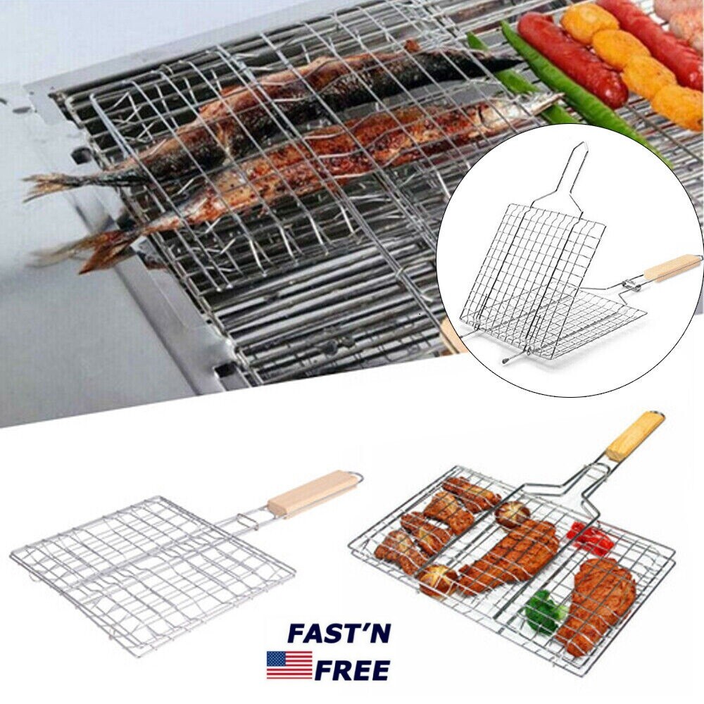Fish Grill Basket Fish Basket for Grilling Easy Flip Stainless Steel BBQ USA