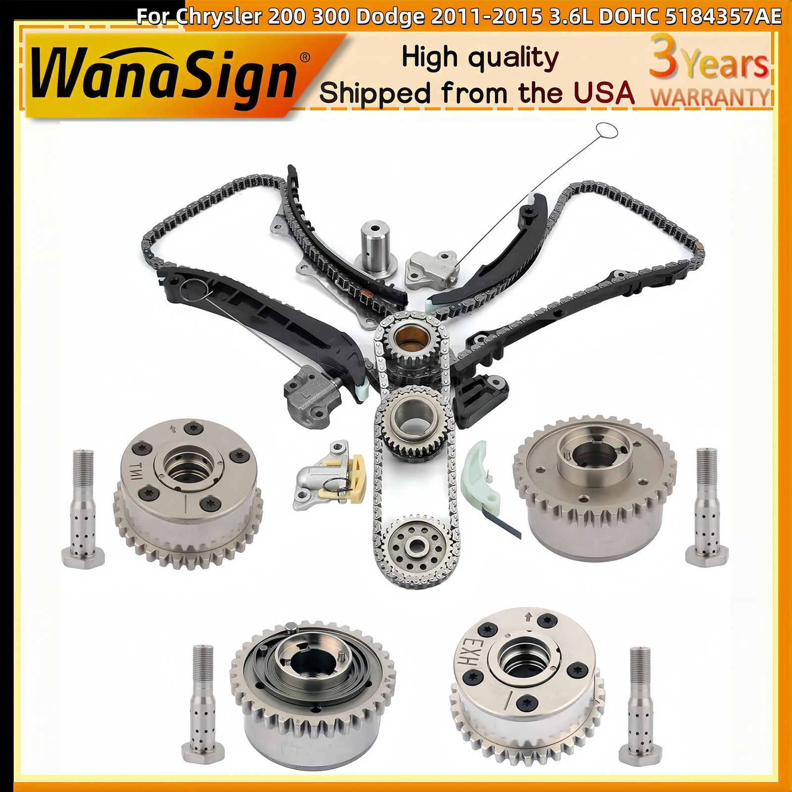 3.6Timing Chain Kit VVT For Chrysler 200 300 Dodge 2011-2015 3.6L DOHC 5184357AE