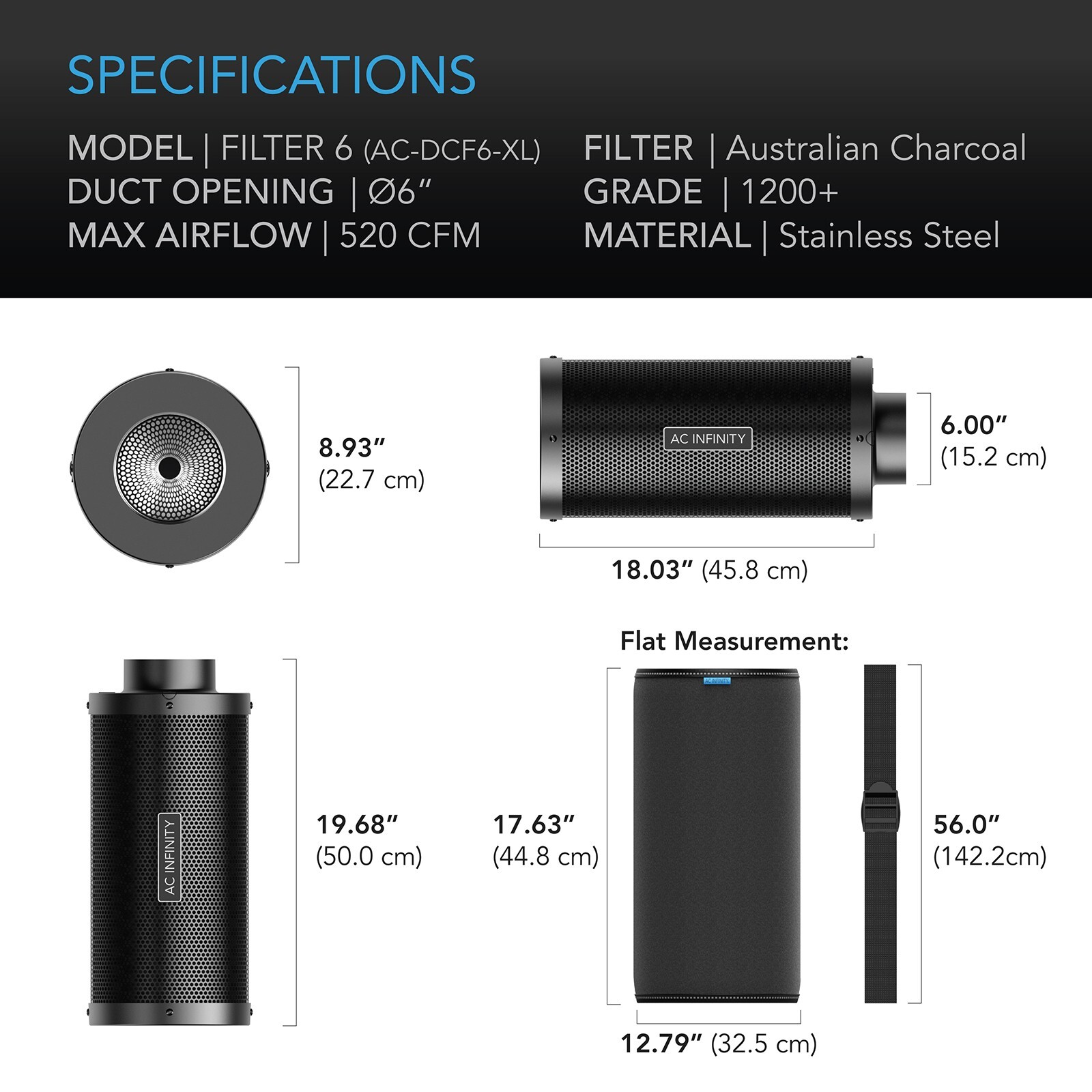 Carbon Filter XL 6", Australian Charcoal, Odor Control, Hydroponics, Grow Rooms