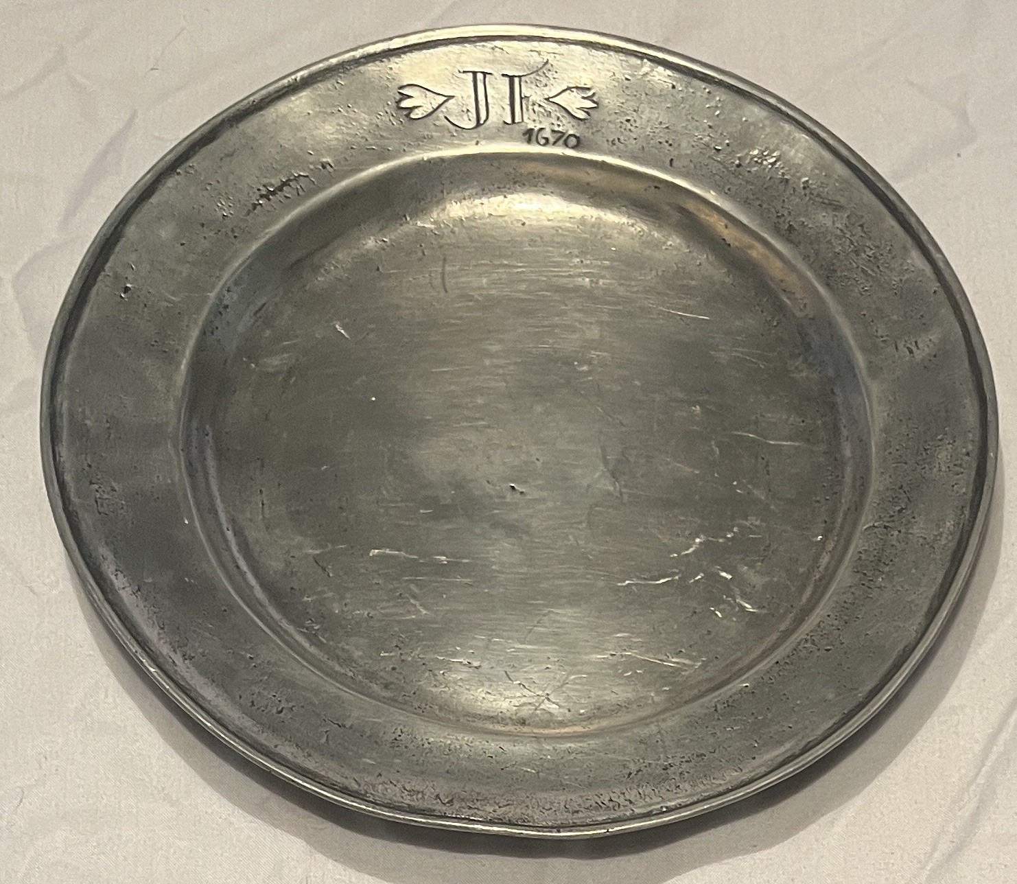 Large Pewter Plate Charger Dated 1670 - Marked/Stamped Handmade