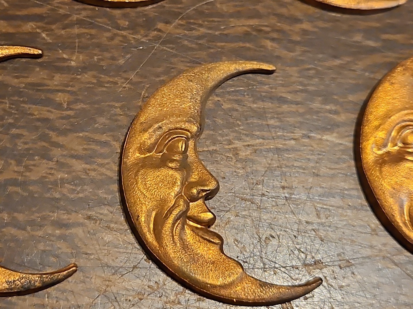 Lot Of 10 Half Moons France Vintage 60s Brass Stampings Findings Jewelry