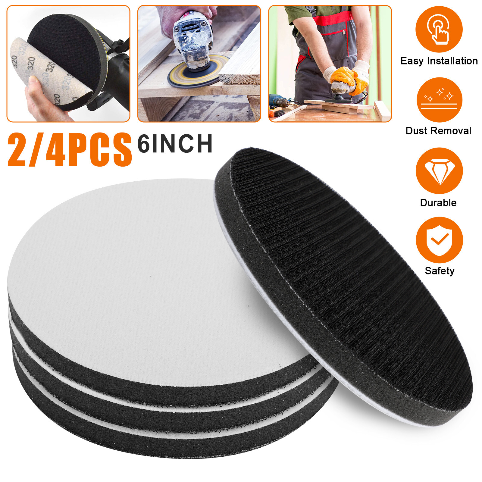 2/4x 6in Hook Loop Foam Cushion Interface Sanding Disc Sander Buffer Backing Pad