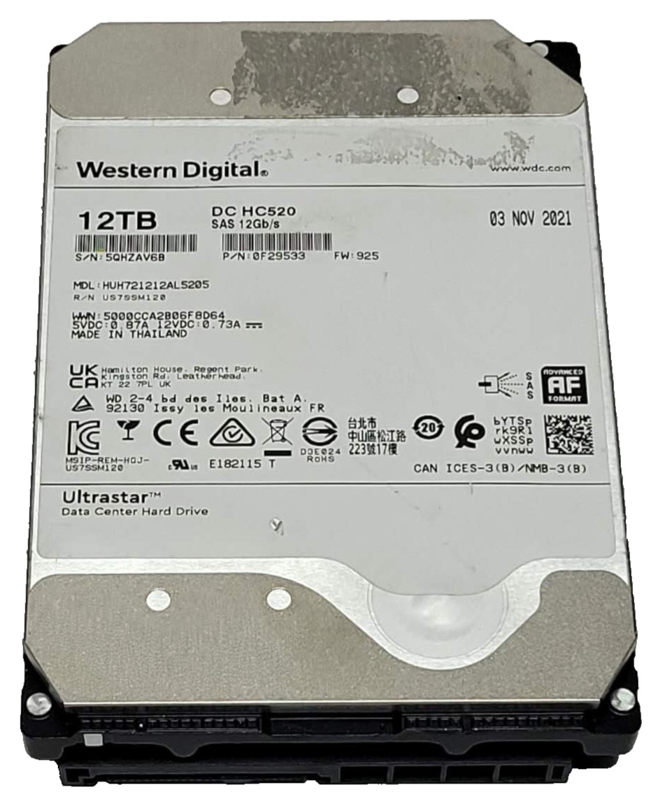 WD Ultrastar 12TB DC HC520 3.5" 7200RPM SAS HDD Hard drive 0F29533 100% HEALTH