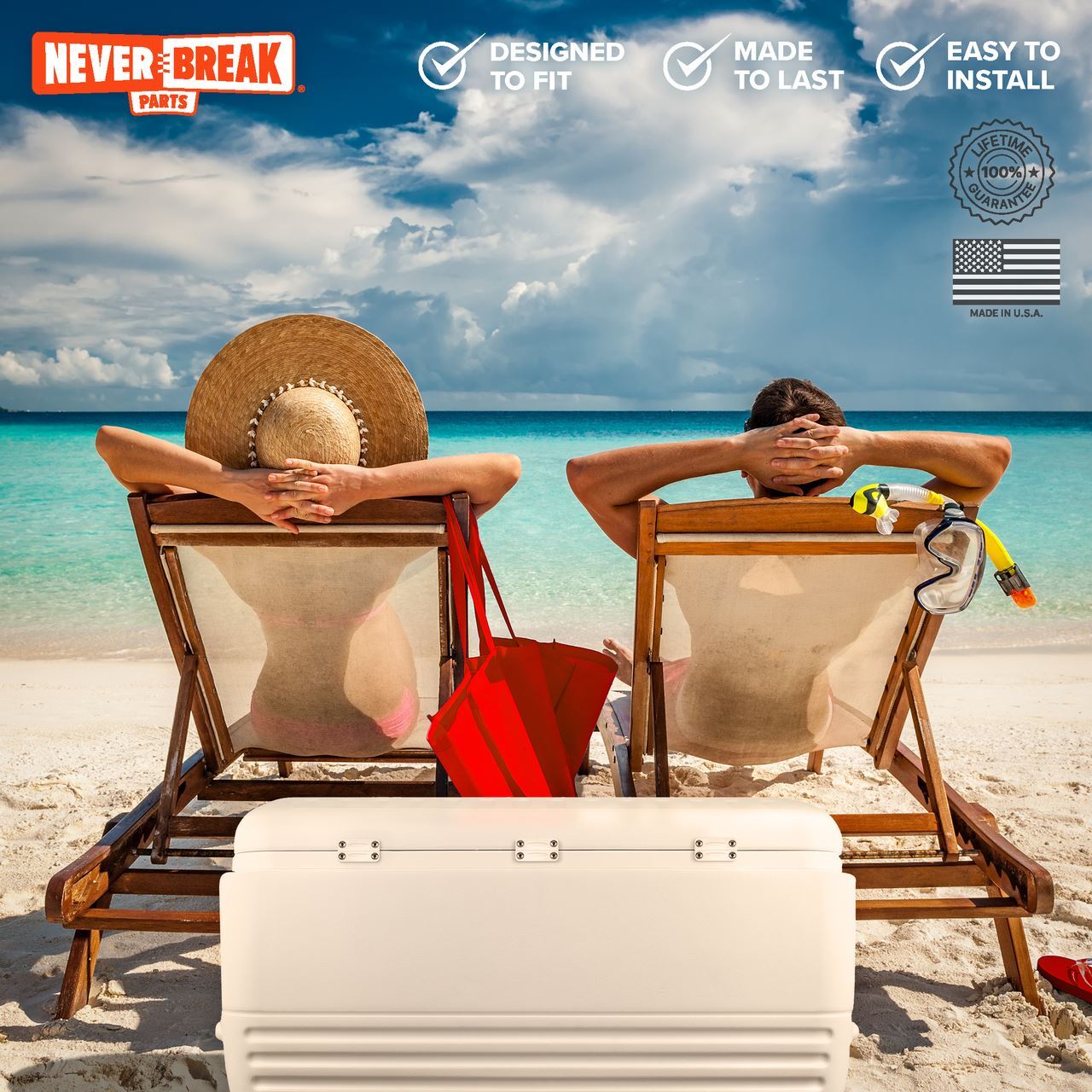 NeverBreak Parts - Igloo Cooler Hinges (white) - 3 Pk with screws