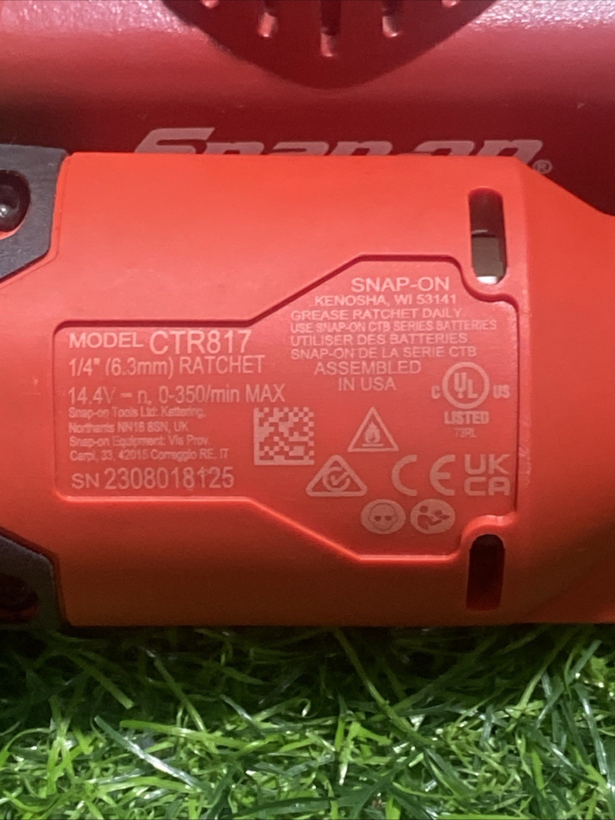 Snap-On 1/4" Cordless Long-Neck Ratchet - 14.4v - CTR817, Charger & Battery Mint