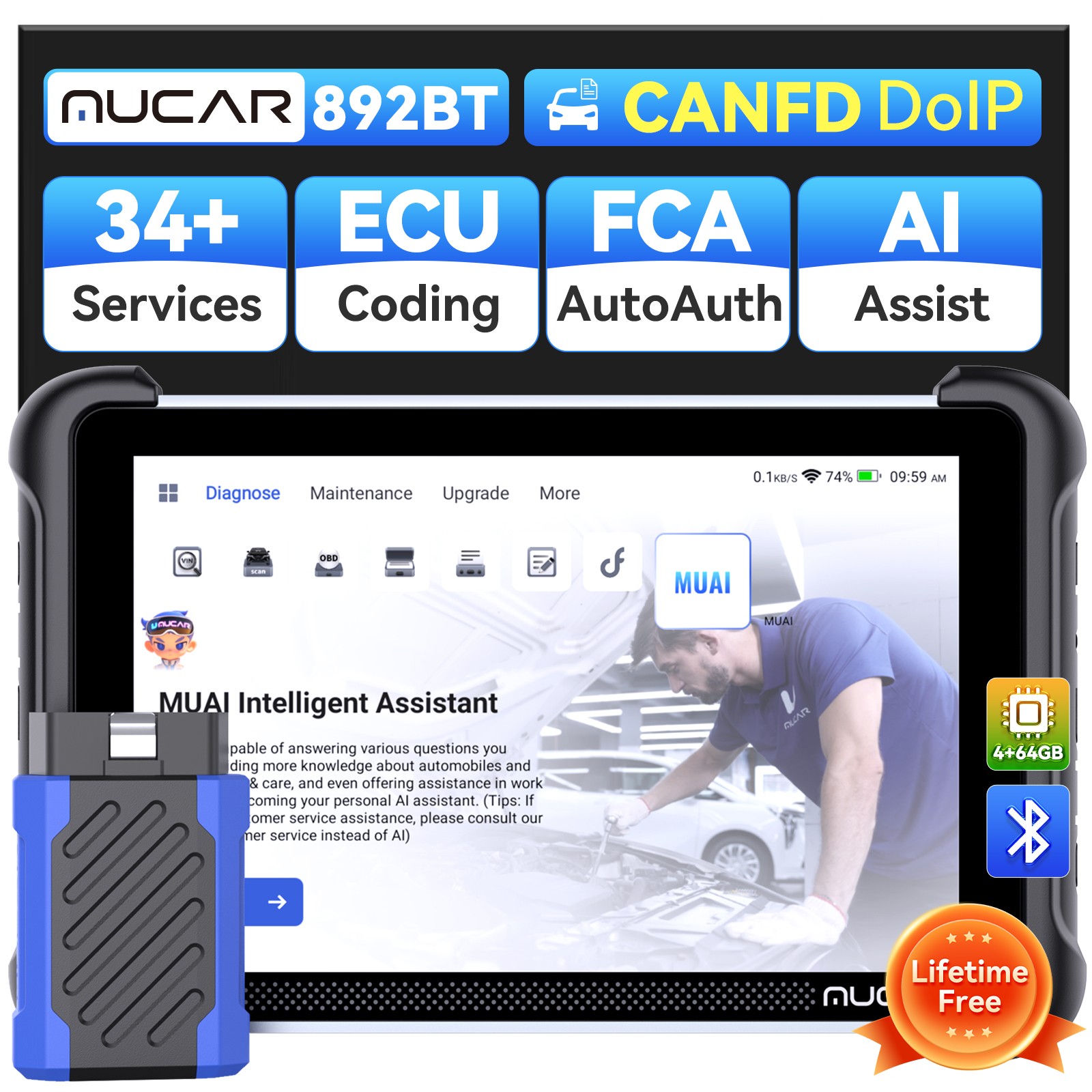 MUCAR E.CU Coding 892BT OBD2 Scanner Diagnostic Tool Bidirectional Full Systems