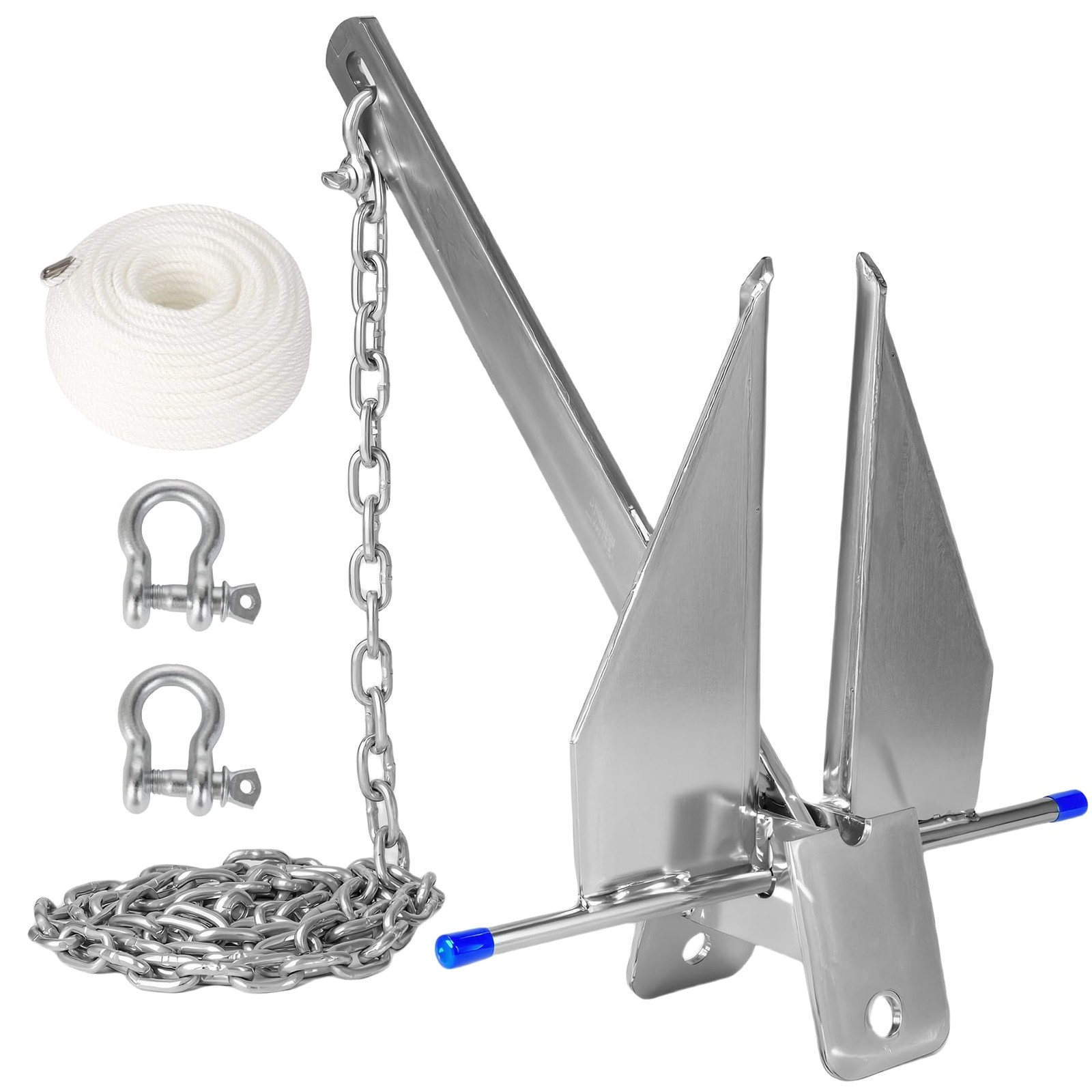 10 lb Boat Anchor Kit Galvanized Fluke w/Chain Rope 16-26 ft