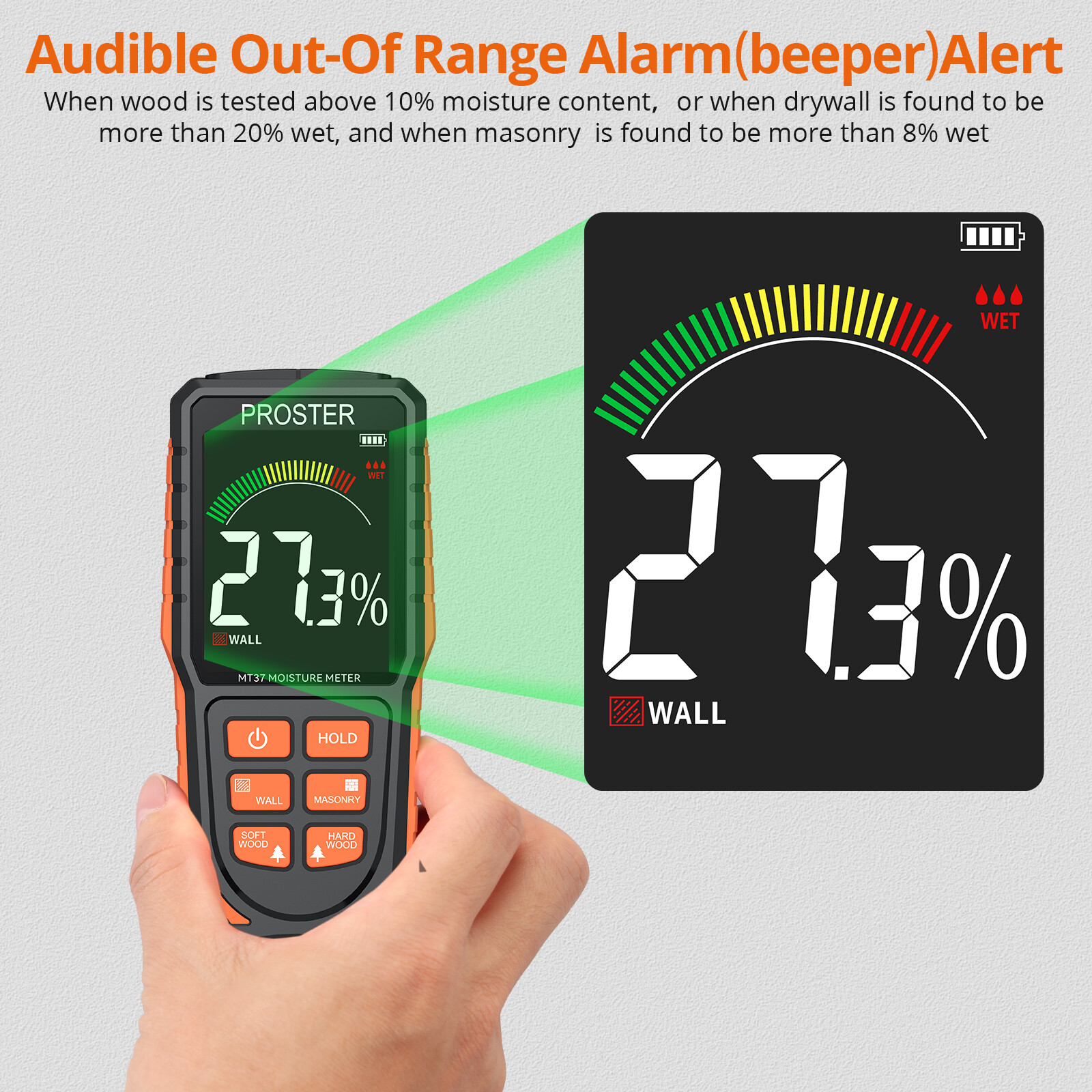 PROSTER Wood Moisture Meter Rechargeable Pinless Humidity Tester Wall Firewood