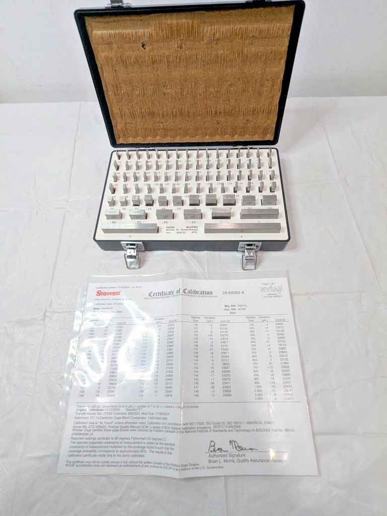 Starrett 81 Piece Gage Block Set Steel 0.05" to 4'' Range Economy Grade RS 81.B
