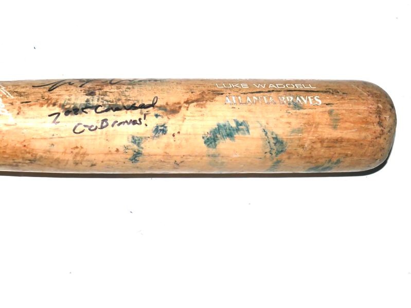 LUKE WADDELL GWINNETT STRIPERS #75 GAME USED BLACK LOUISVILLE SLUGGER BAT BRAVES