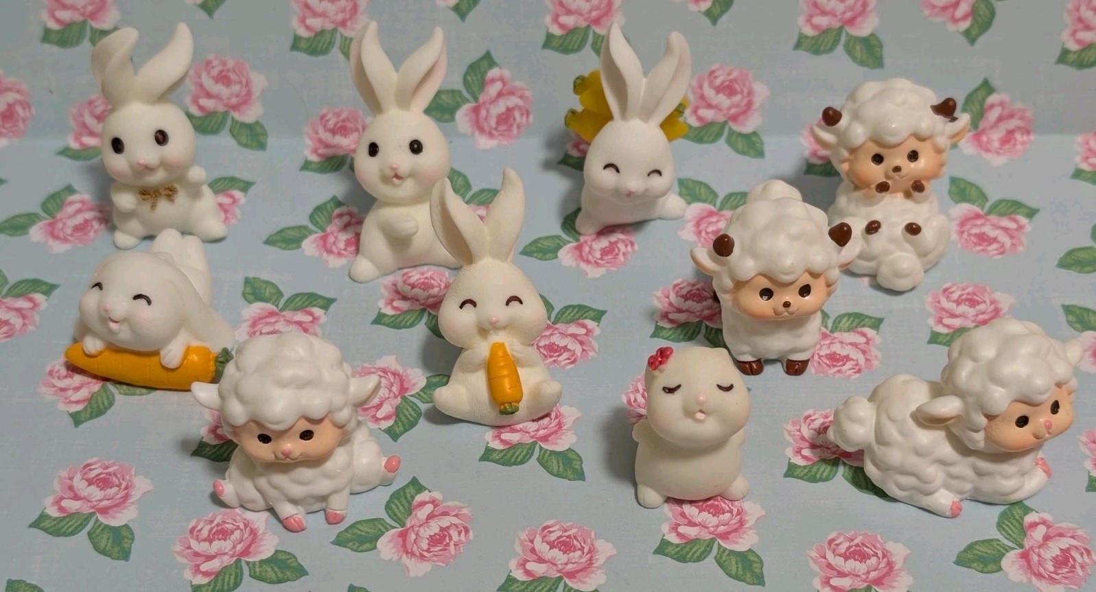 10 Miniature Bunny Rabbit Lambs Figures 1"-1.5