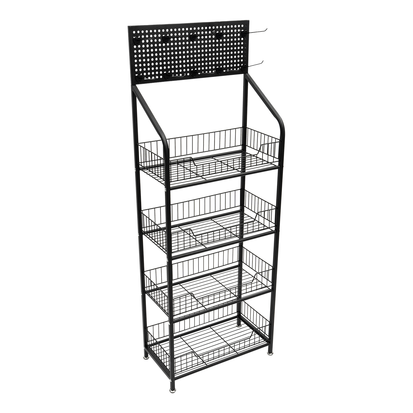 4 Tiers Retail Shop Display Rack Market Shelf Fruit Vegetable Snack Basket Black