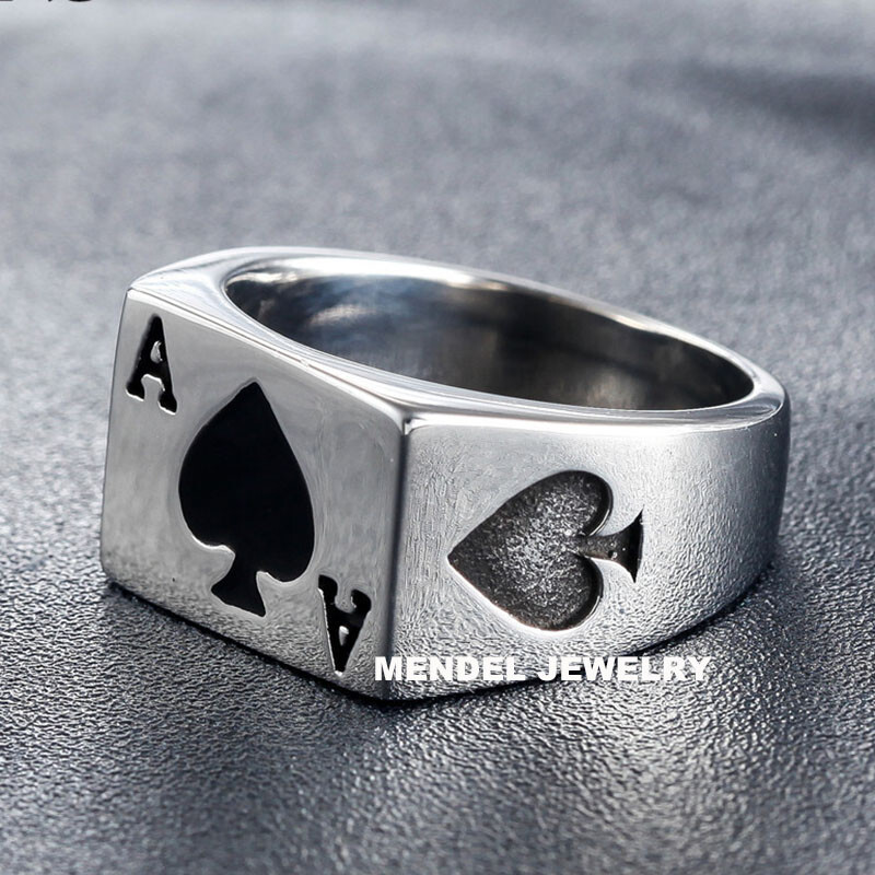 MENDEL Mens Biker Casino Lucky Poker Ring Jewelry Men Stainless Steel Size 7-15