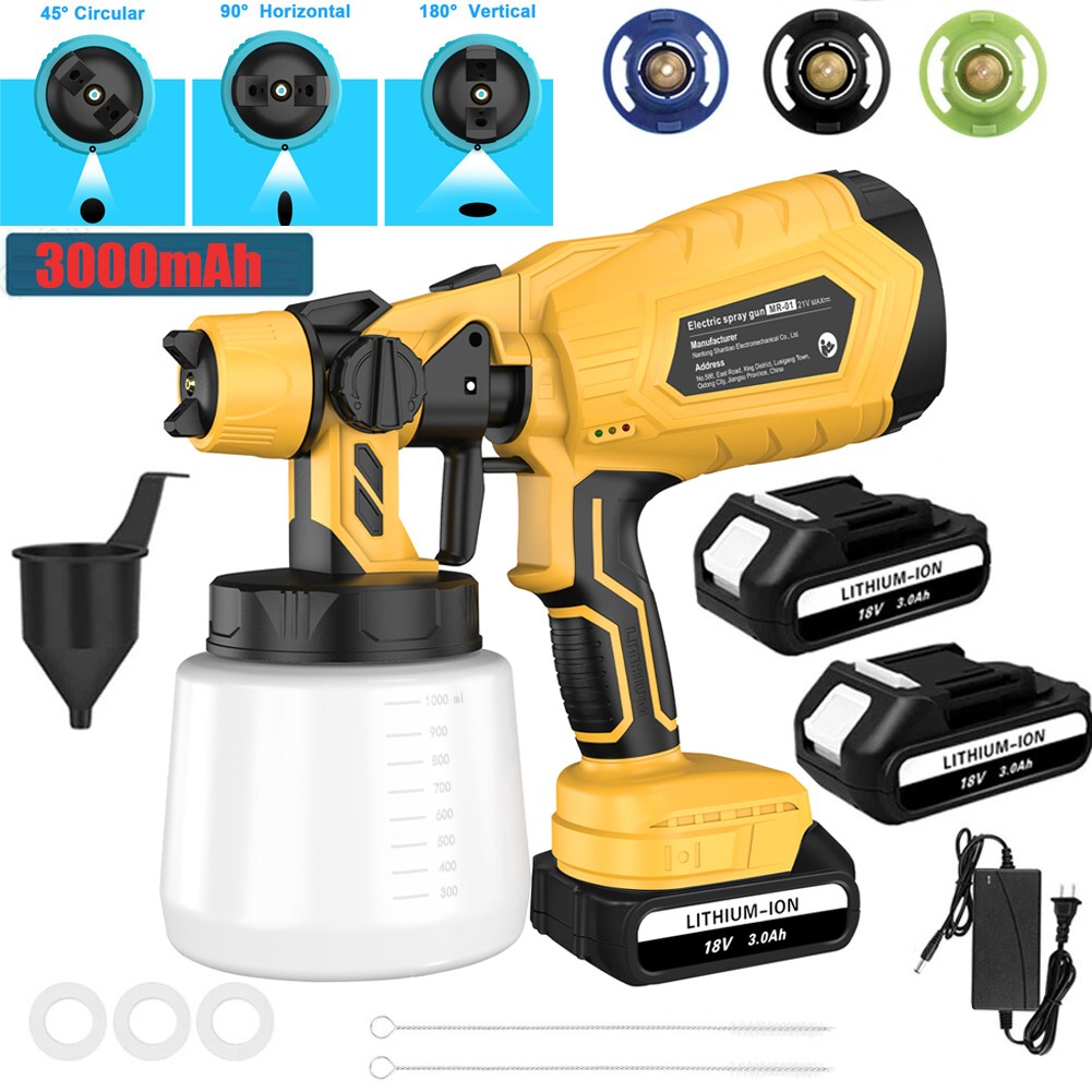 High Pressure Cordless Paint Sprayer With 2x 3.0ah Battery Electric Spray Gun