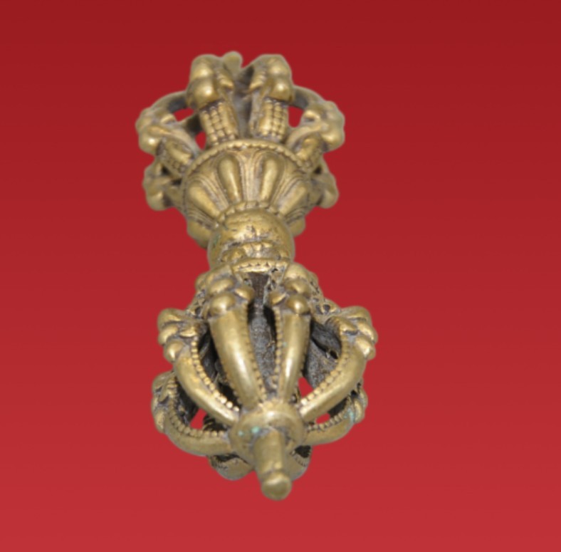 Vintage Tibetan Bronze Dorje - Hand-Carved Nine-Pronged Vajra Ritual Tool