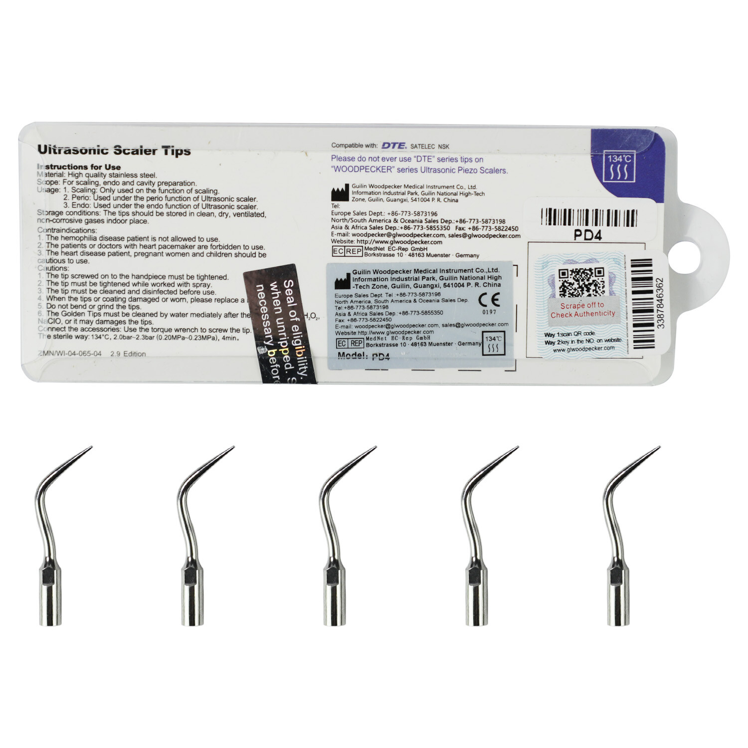 Woodpecker DTE Dental Ultrasonic Scaler Scaling Endo Perio Tips E ED G GD P PD