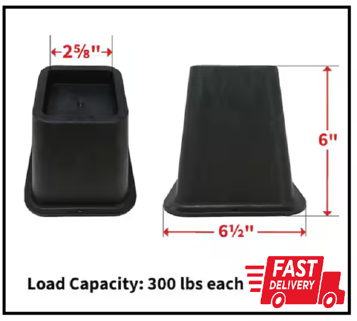 6 Inch Bed Risers 4-Pack Durable Heavy Duty Construction Ensures Black New