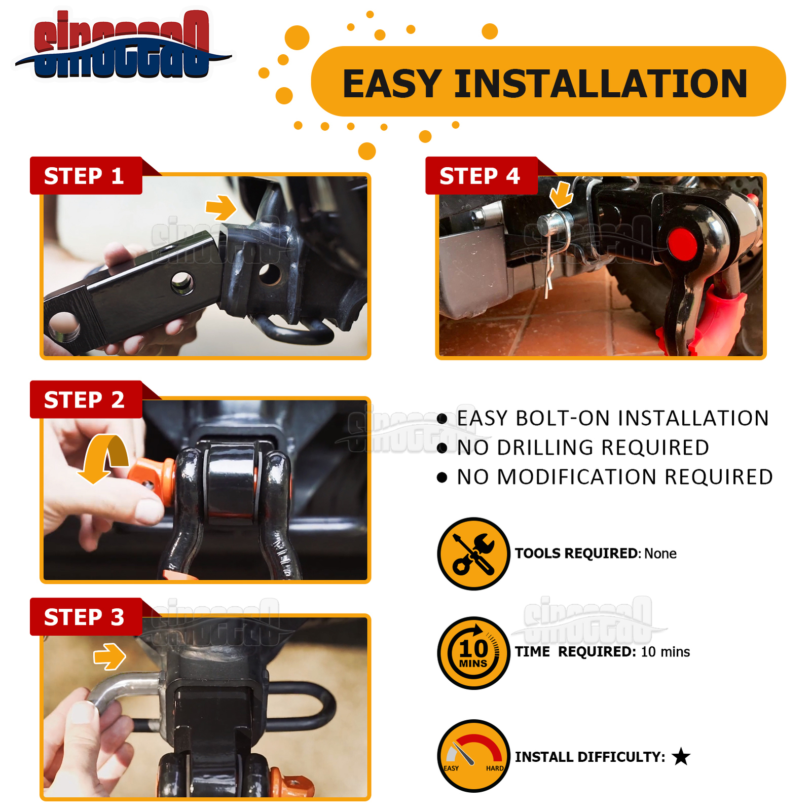 For 2014-2024 4WD Polaris RZR XP 1000 2" Hitch Receiver + Rear Hitch Mount