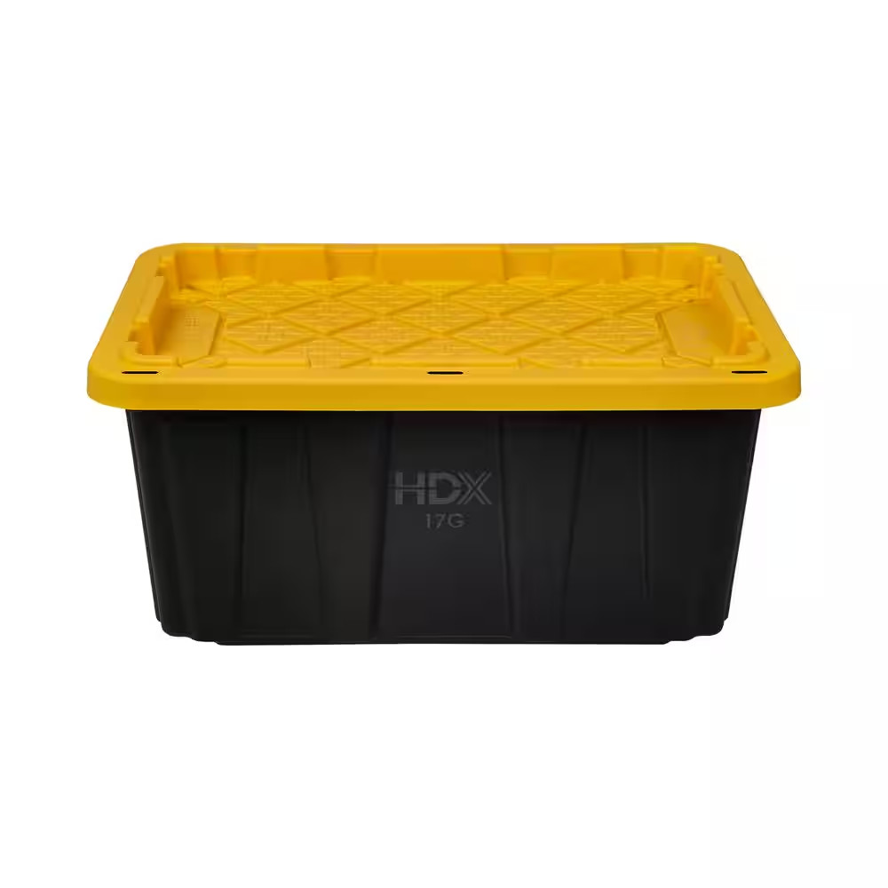 17 Gal. Tough Storage Tote in Black with Yellow Lid