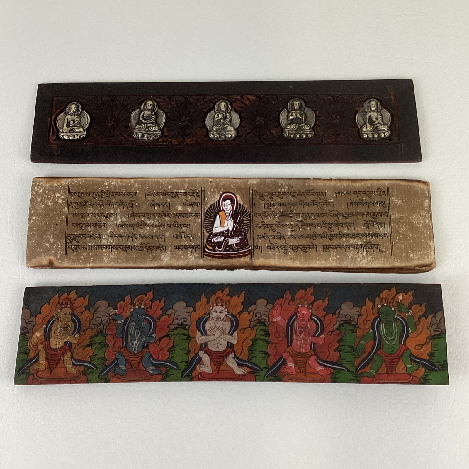 Antique Tibetan Buddhist Manuscript (Pecha) Handwritten Script Loose-Leaf Wooden