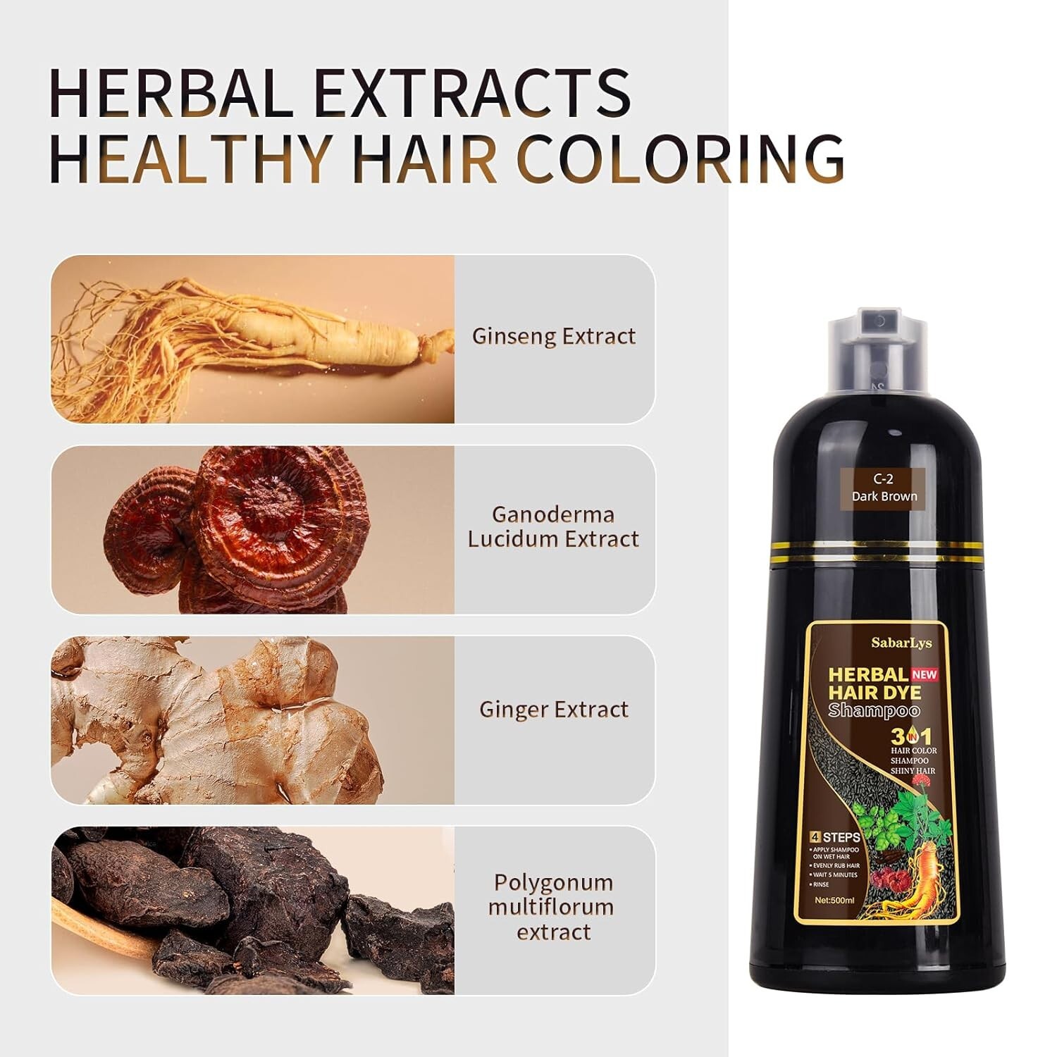 Hair Dye Shampoo 3 in 1 for Women & Men 100% Gray Hair Coverage Champu Con Tinte