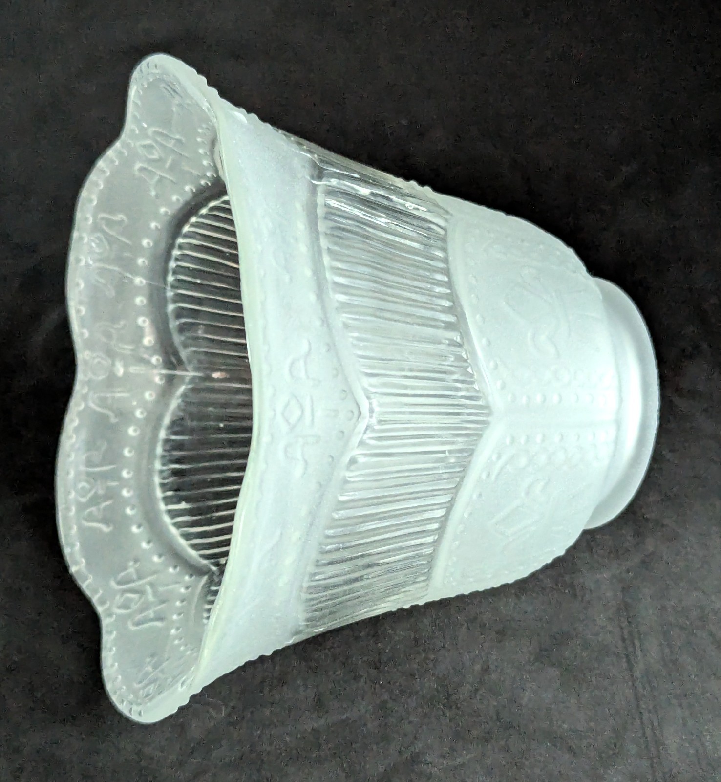 NOS! Bell-Shaped Clear Ribbed Frosted Glass Shade, 2-1/4” Fitter, 5” dia.