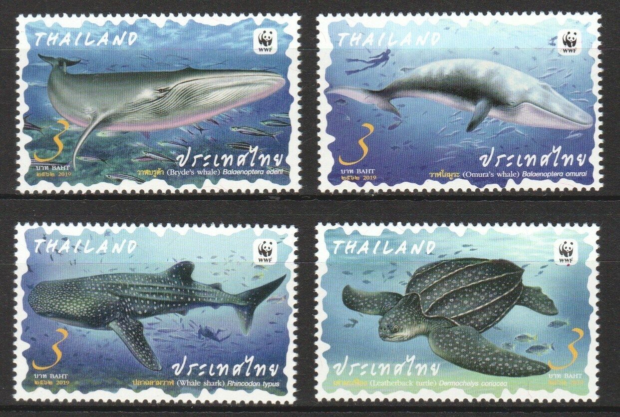 THAILAND 2019 WWF PRESERVED WILD ANIMAL MARINE LIFE COMP. SET OF 4 STAMPS MINT