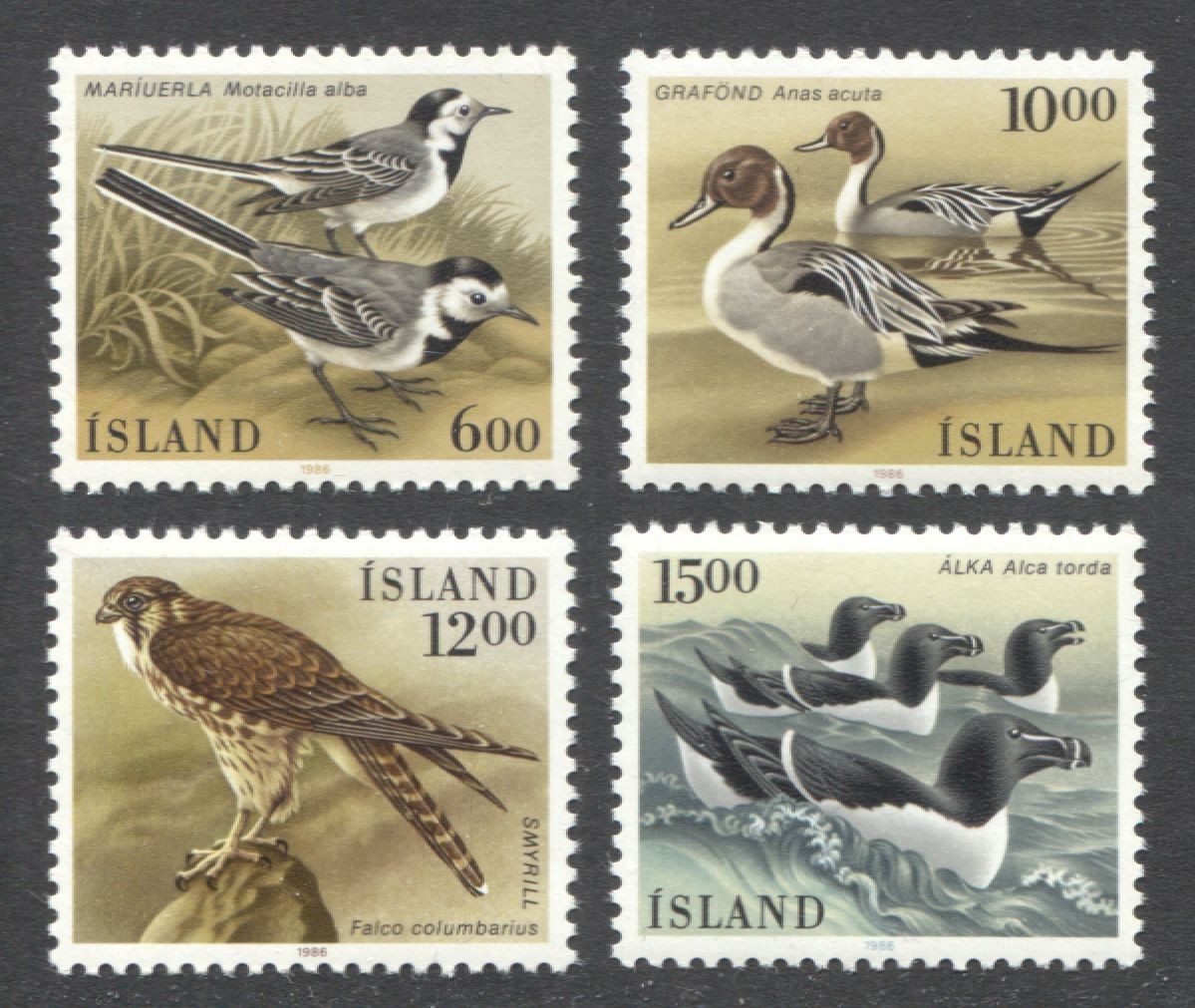 Iceland Sc# 618-21, Birds / Ducks / Falcon, 1986 VF/XF MNH Set of 4, SCV: $3.95