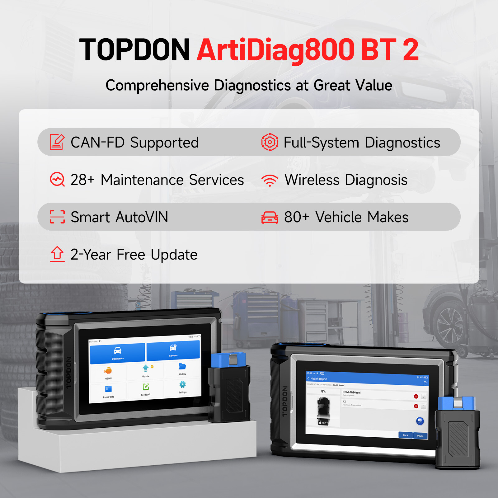 2025 AD800BT 2 Pro Bluetooth Automotive Car Diagnostic Tool Full System Scanner