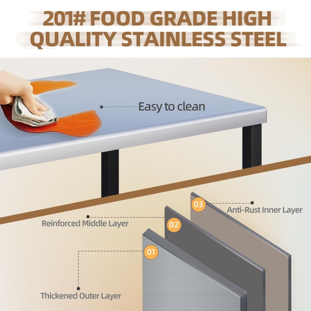 Outdoor Grill Table, Stainless Steel 3-Tier Folding BBQ Prep Table with Casters