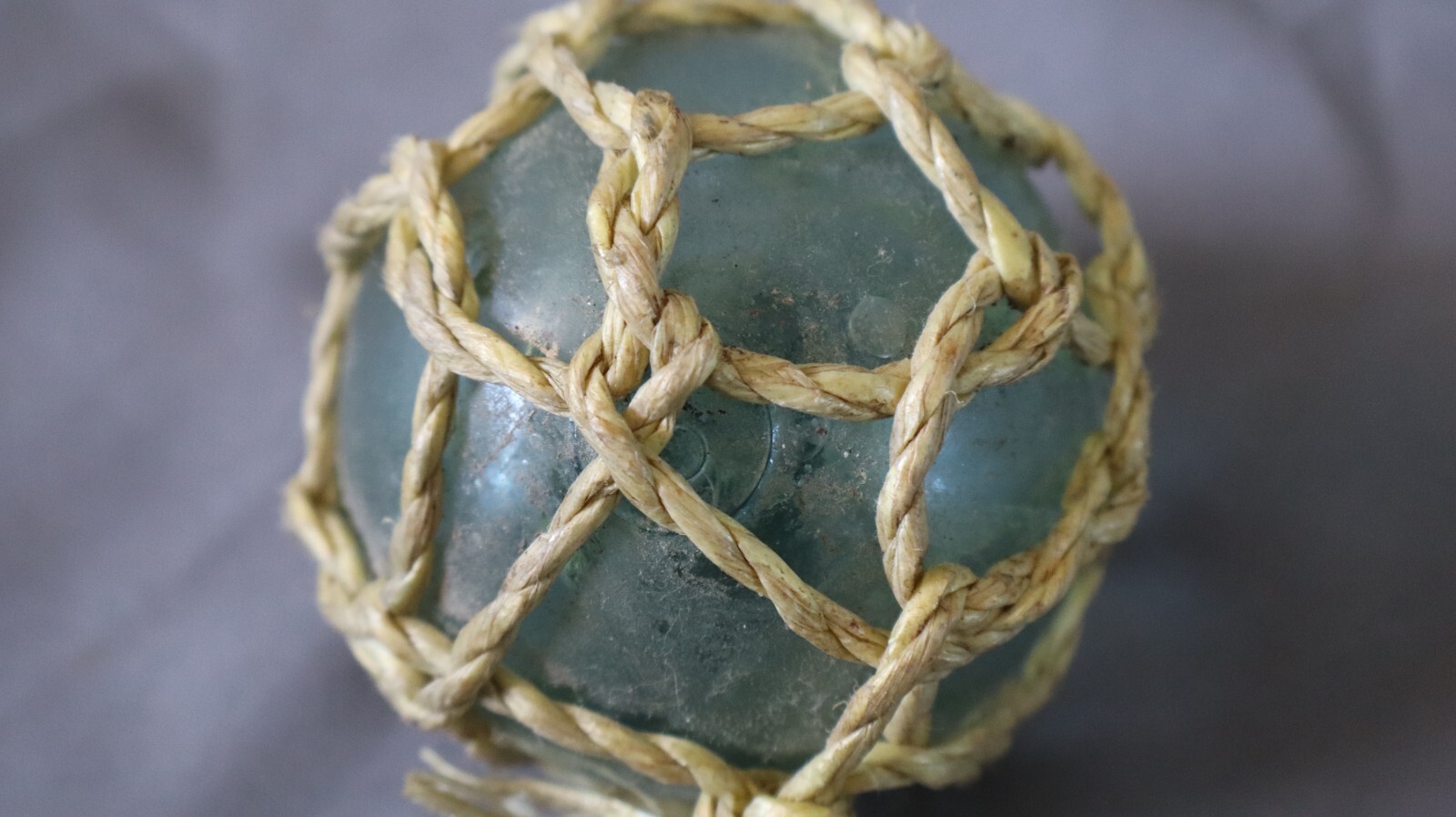 Vintage Blue Glass Fishing Float 3 " buoy Japan ? With net Marked 5 on top g