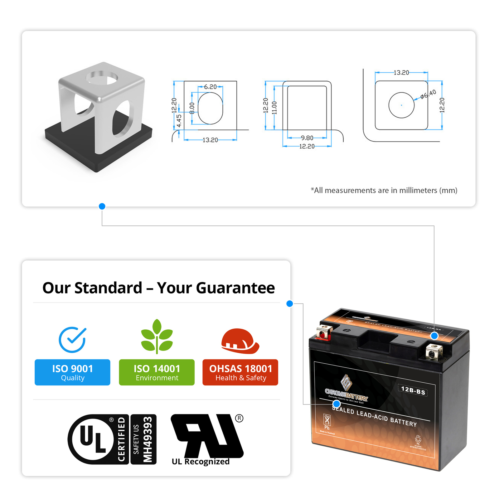 YT12B-BS High Performance - Maintenance Free - Sealed AGM Motorcycle Battery
