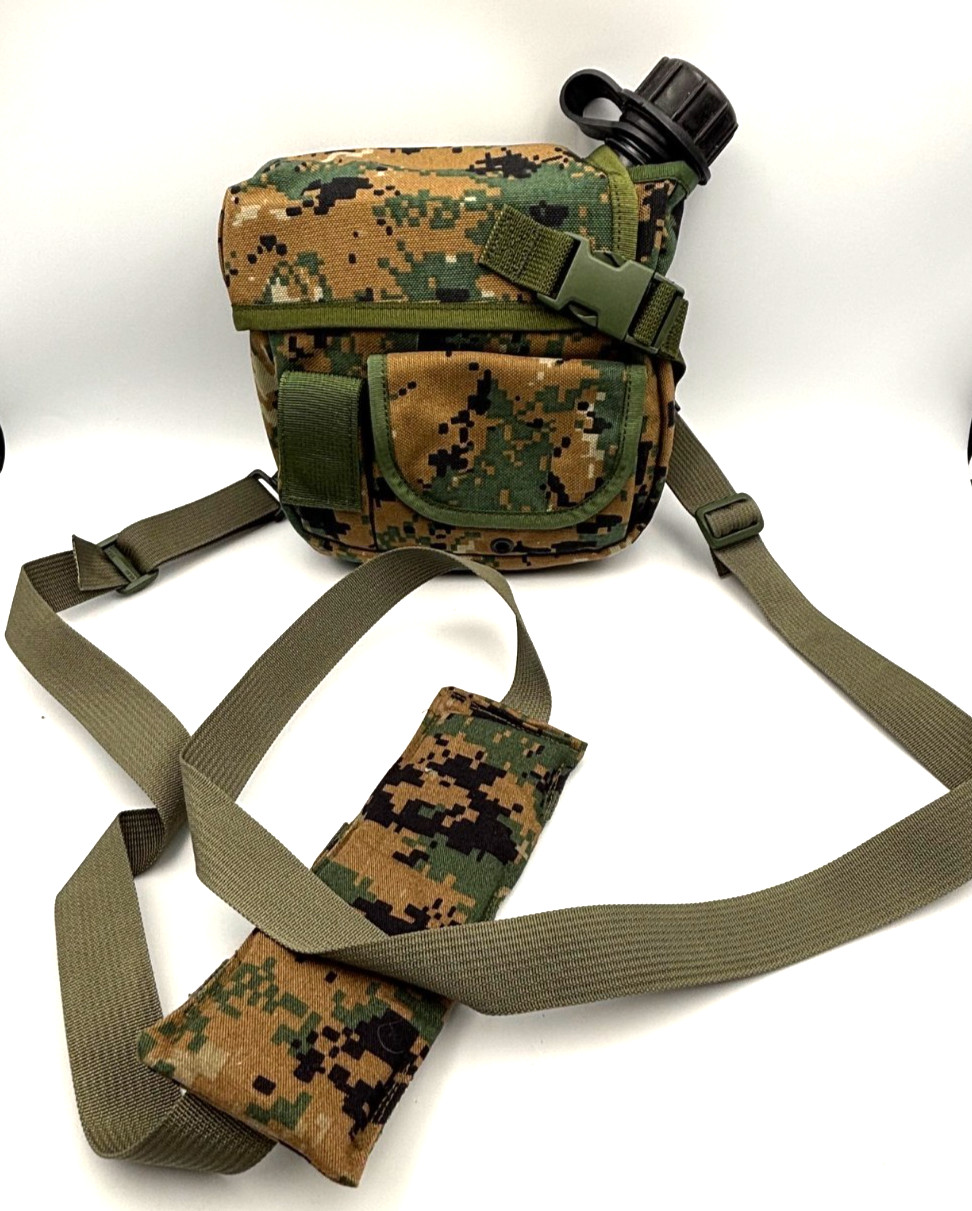 USGI 2 Quart Collapsible Canteen with J-Tech Digital Woodland MARPAT MOLLE Cover