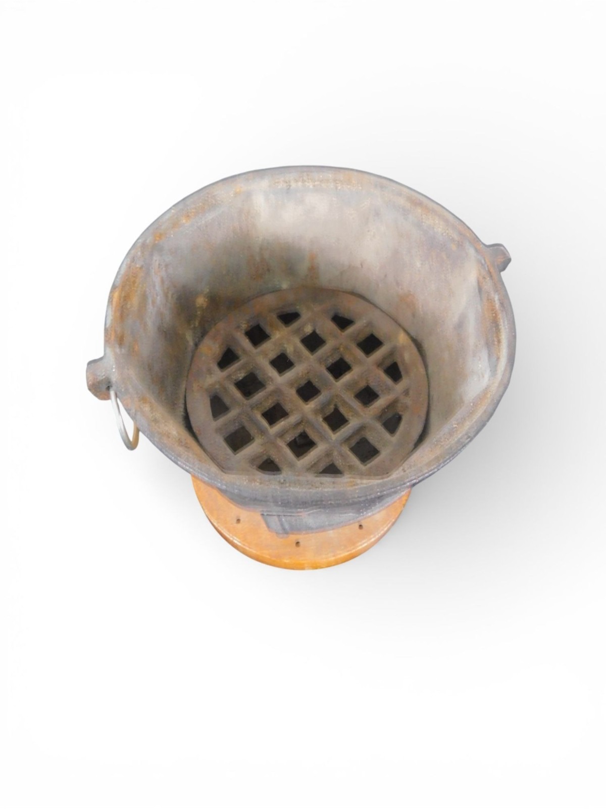 Antique Cast Iron Charcoal Brazier Incense Burner Wood Base