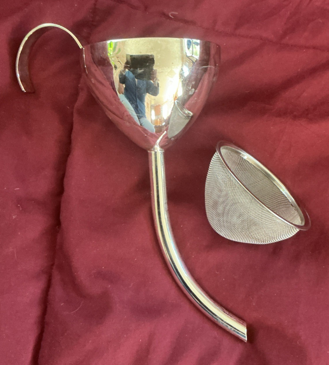 Wine Funnel Silver Plate 5" Curved Spout With Strainer Vintage