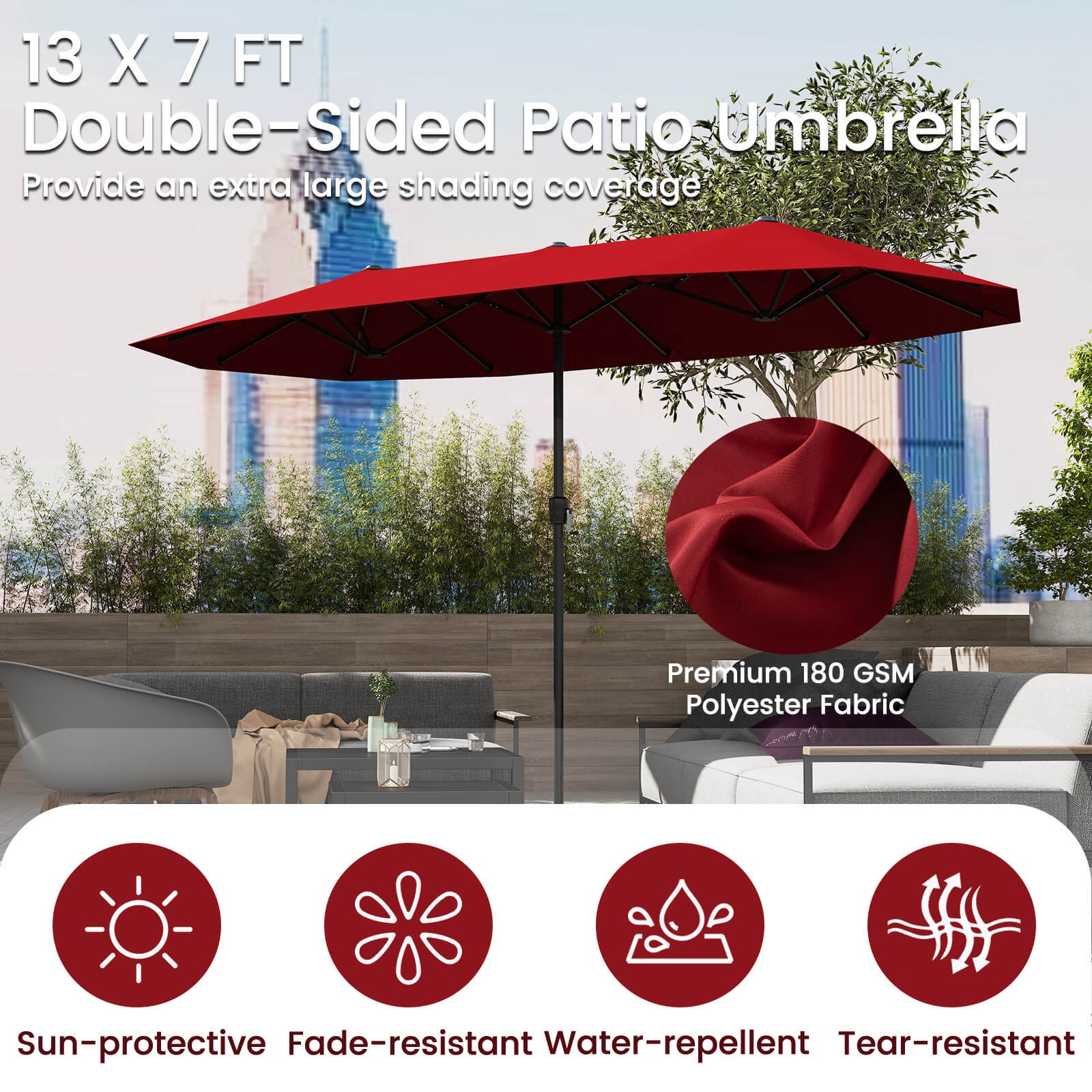 13 FT Large Patio Umbrella Outdoor Double-Sided Table Market Umbrella for Garden
