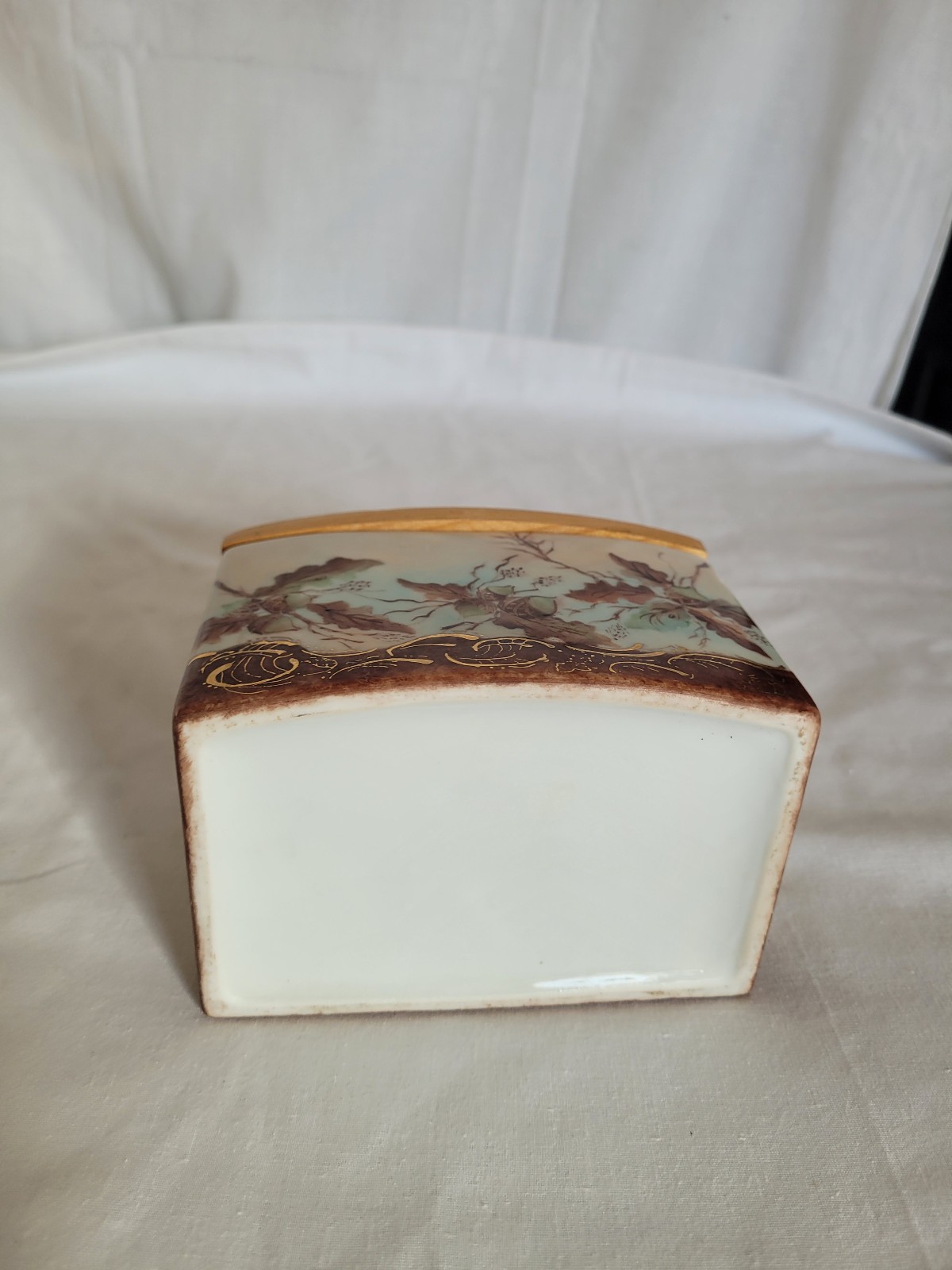 Vintage porcelain oak leaf acorn design wall salt box cellar wood tope