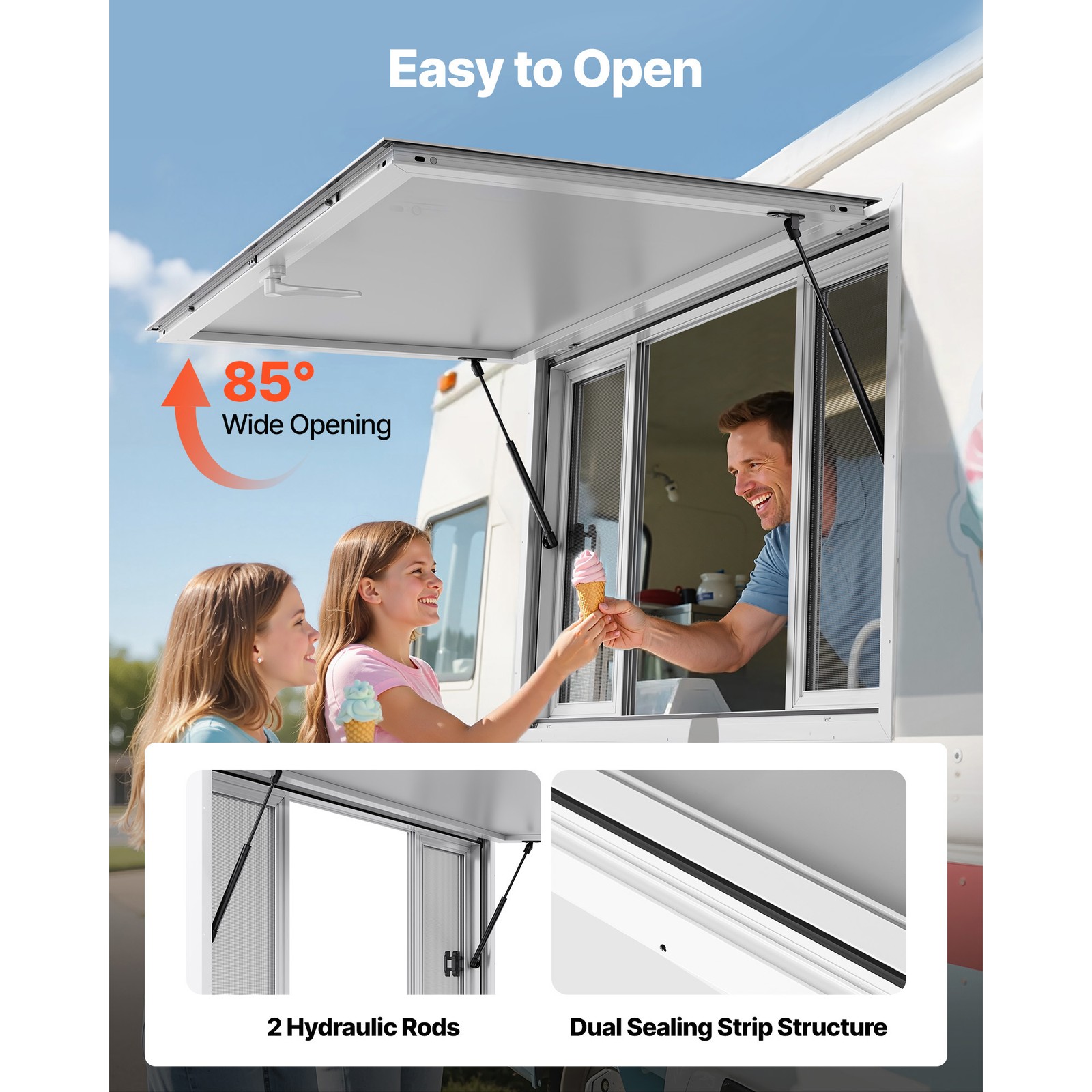 Uimoso 53x33in Aluminum Alloy Food Truck Service Window with Awning