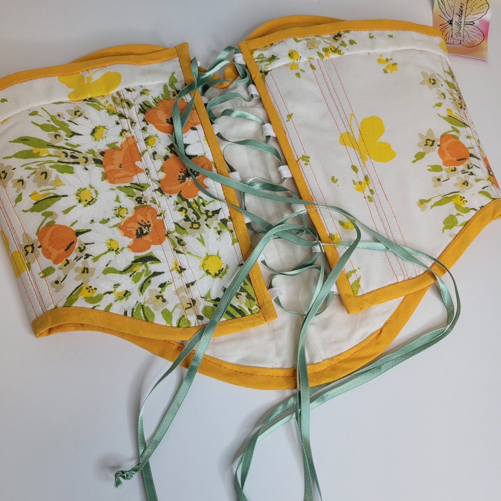 Handmade Upcycled Lace Up Bustier Corset Top S/M Vintage Floral NEW