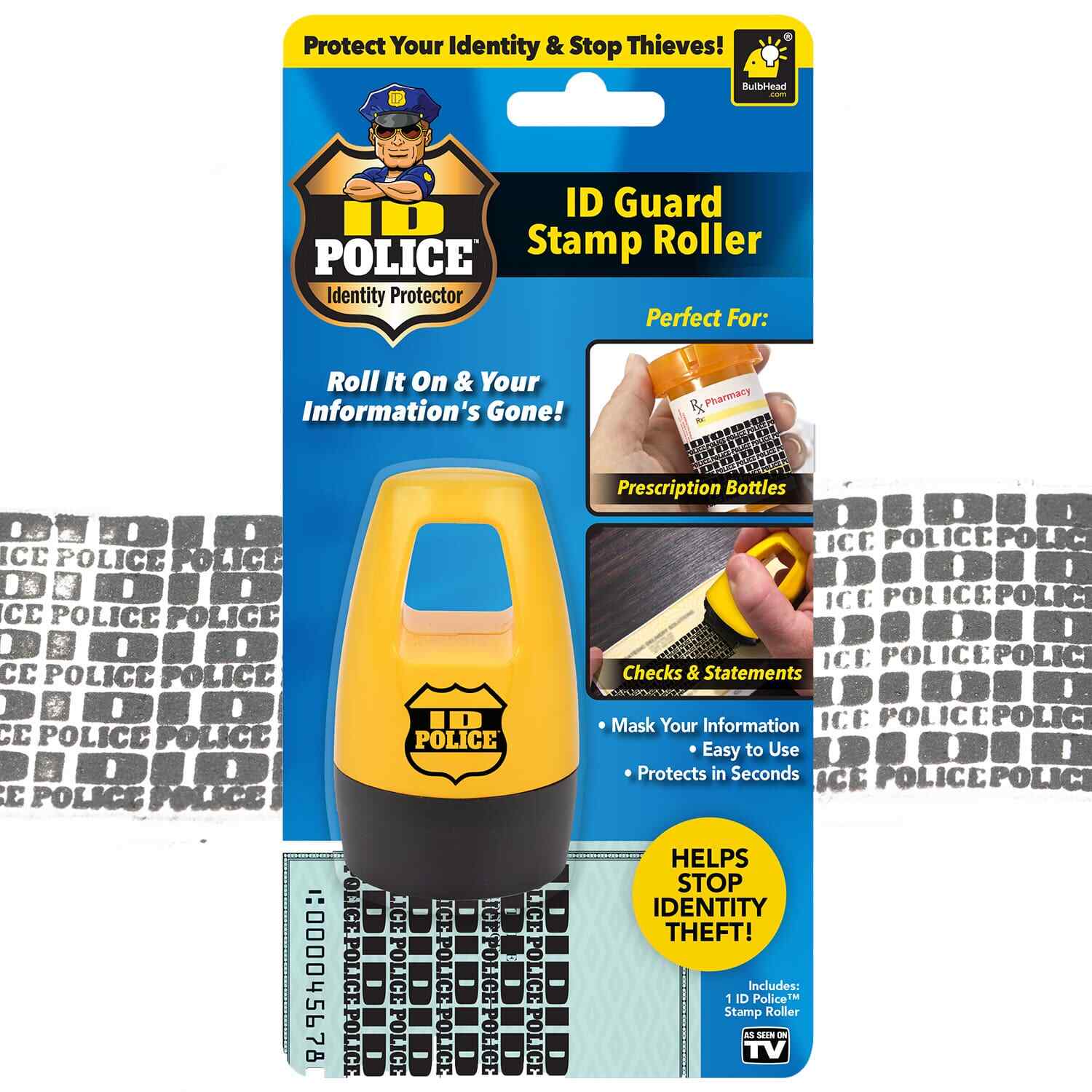 ID Police Identity Protection Roller Stamp by BulbHead - Helps Stop ID Theft