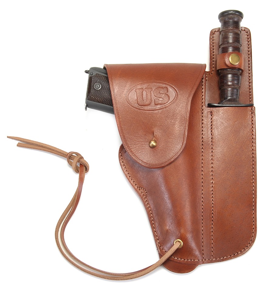 US WW2 M1916 Colt 1911 .45 Holster and Ka-Bar Sheath Premium Drum Dyed Leather