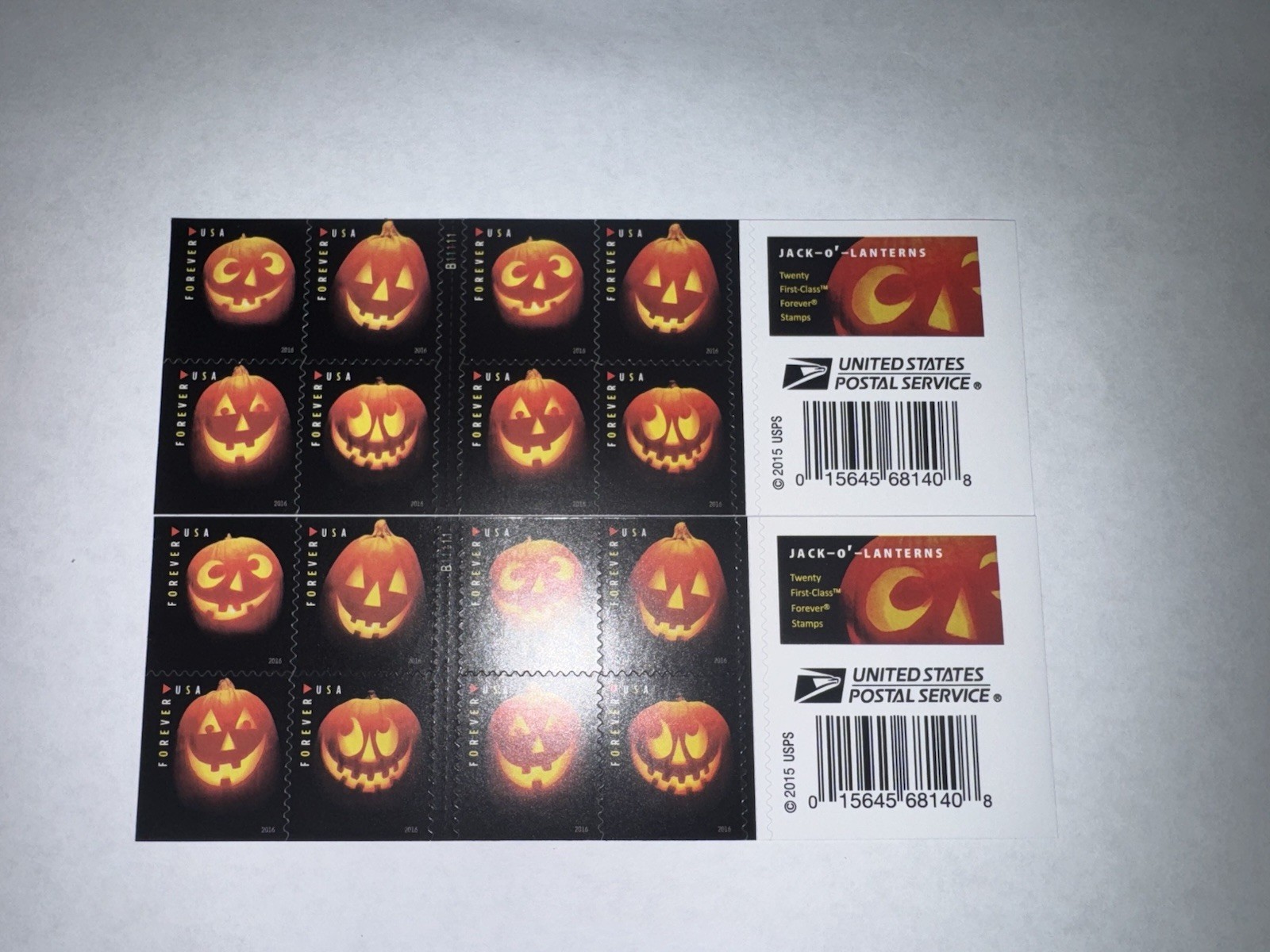 2016 USPS SHEET OF 20 FIRST CLASS LETTER STAMPS JACK-O-LANTERNS 73¢