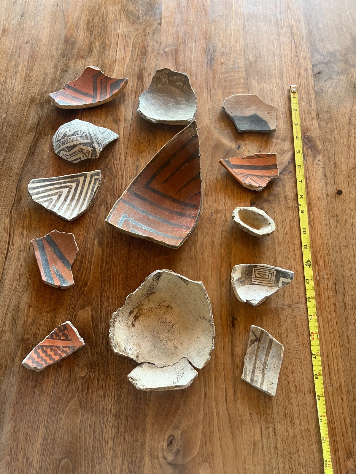 12 Striking Anasazi Pottery Sherds, Red, Black on-White, large fragments