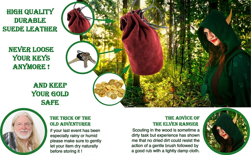 Medieval Suede Jewelry Pouch Cosplay Renaissance Coin Leather Belt Bag Wine Red